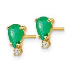 14k 6x4mm Pear Emerald VS Diamond Earrings