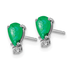 14k White Gold Emerald Diamond Post Earrings