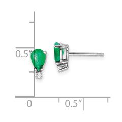 14k White Gold 6x4mm Pear Emerald & AAA Diamond Earrings