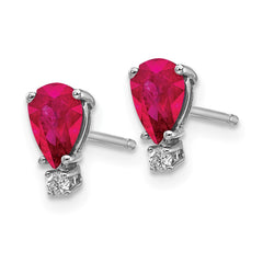 14k White Gold 6x4mm Pear Ruby VS Diamond Earrings