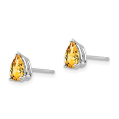14k White Gold Citrine Pear Stud Earrings - 3