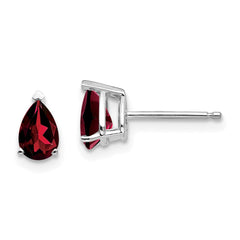 14k White Gold 6x4mm Pear Garnet Earrings
