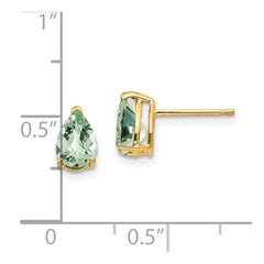 14k 7x5 Pear Checker-Cut Green Quartz Earrings