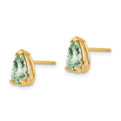 14k 8x5 Pear Checker-Cut Green Quartz Earrings