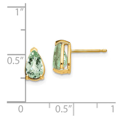 14k 8x5 Pear Checker-Cut Green Quartz Earrings