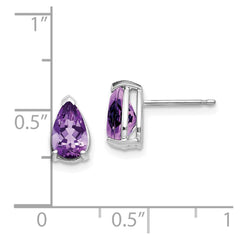 14k White Gold 8x5mm Pear Amethyst Earrings