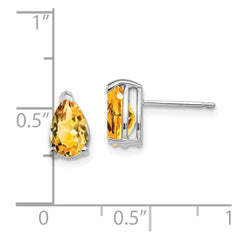 14k White Gold 8x5mm Pear Citrine Earrings