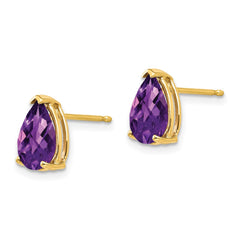 14k 9x6mm Pear Amethyst Checker Earrings