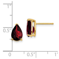 14k 9x6mm Pear Garnet Checker Earrings