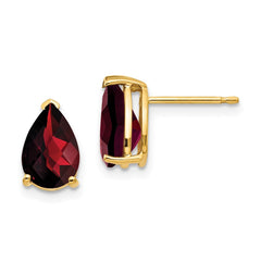 14k 9x6mm Pear Garnet Checker Earrings