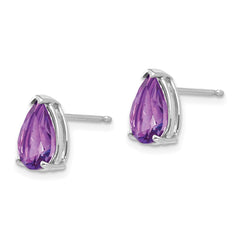 14k White Gold 9x6 Amethyst Pear Stud Earrings