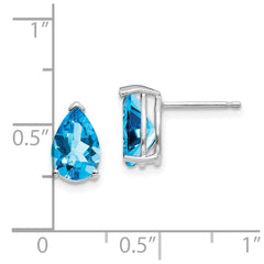 14k White Gold 9x6mm Blue Topaz Earrings