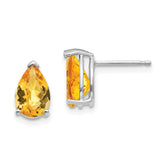 14k White Gold 9x6mm Pear Citrine Checker Earrings