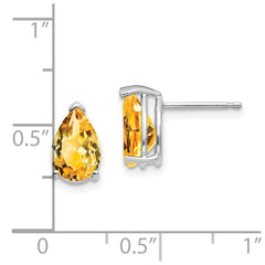 14k White Gold 9x6mm Pear Citrine Earrings