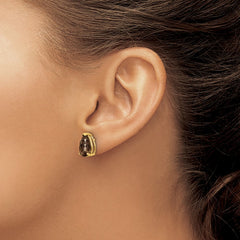 14k 10x7 Pear Checker-Cut Smoky Quartz Earrings