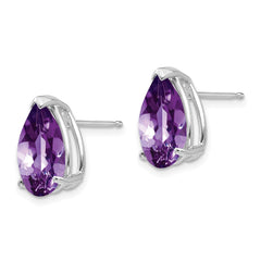 14k White Gold Amethyst Pear Stud Earrings - 2
