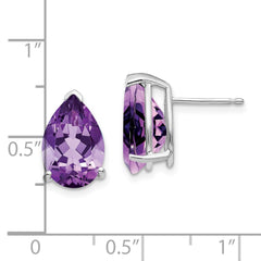 14k White Gold Amethyst Pear Stud Earrings - 2
