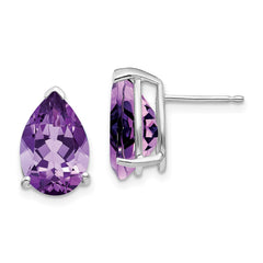 14k White Gold Amethyst Pear Stud Earrings - 2