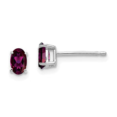 14k White Gold Rhodolite Garnet Oval Stud Earrings - 2