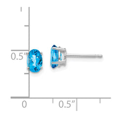 14k White Gold 6x4mm Oval Blue Topaz Checker Earrings