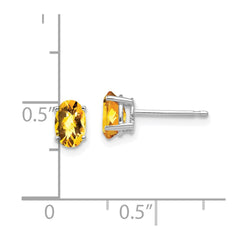 14k White Gold 6x4mm Oval Citrine Checker Earrings