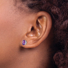 14k White Gold 7x5mm Oval Amethyst Checker Earrings