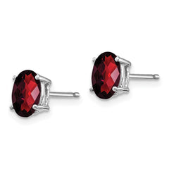 14k White Gold 7x5mm Oval Garnet Checker Earrings