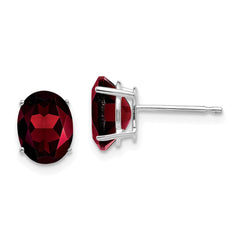 14k White Gold 8x6mm Oval Garnet Earrings