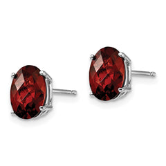 14k White Gold 8x6mm Oval Garnet Checker Earrings