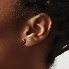 14k White Gold 8x6mm Oval Garnet Checker Earrings