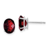 14k White Gold 8x6mm Oval Garnet Checker Earrings