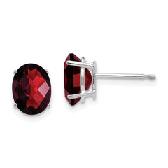 14k White Gold 8x6mm Oval Garnet Checker Earrings