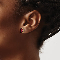 14k 9x7mm Oval Garnet Checker Earrings