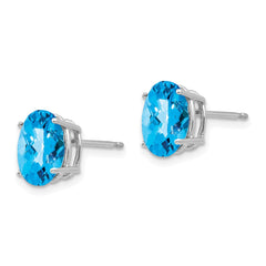 14k White Gold 9x7mm Oval Blue Topaz Checker Earrings
