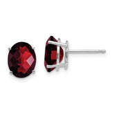 14k White Gold 9x7mm Oval Garnet Checker Earrings