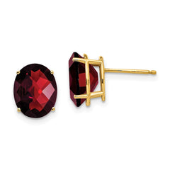 14k 10x8mm Oval Garnet Checker Earrings