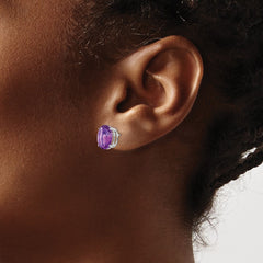 14k White Gold 10x8mm Oval Amethyst Earrings