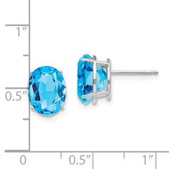 14k White Gold Blue Topaz Oval Stud Earrings - 2