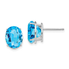 14k White Gold Blue Topaz Oval Stud Earrings - 2