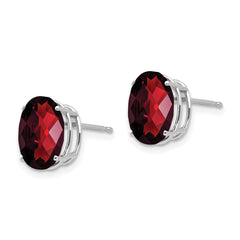 14k White Gold 10x8mm Oval Garnet Checker Earrings