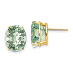 14k 12x10 Oval Checker-Cut Green Quartz Earrings