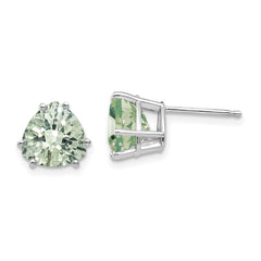 14kw 8mm Trillion Checker-Cut Green Quartz Earrings