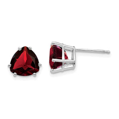 14k White Gold Garnet Trillion Stud Earrings - 2