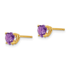 14k 5mm Heart Amethyst Earrings - 2