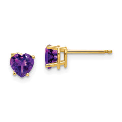 14k 5mm Heart Amethyst Earrings - 2