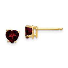 14k 5mm Heart Garnet Earrings - 2