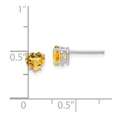 14k White Gold 5mm Heart Citrine Earrings