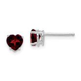 14k White Gold 5mm Heart Garnet Earrings