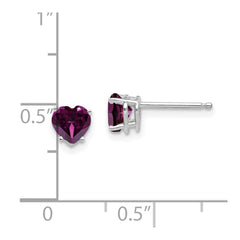 14k White Gold 5mm Heart Rhodolite Garnet Earrings