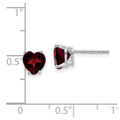 14k White Gold 6mm Heart Garnet Earrings